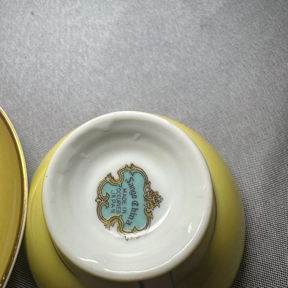 Sango China Cup and Saucer Yellow Floral Gold Trim Made in‎ Occupied Japan VTG